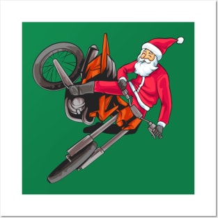 Dirt Bike Motocross Freestyle Santa Christmas Posters and Art